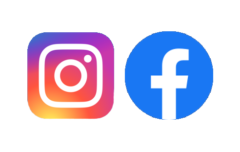 Social Media Logos Logo von Instagram in einem quadratischen Farbverlauf aus Pink, Lila und Orange mit weißem Kamerasymbol, daneben das runde, blaue Facebook-Logo mit weißem „f“.