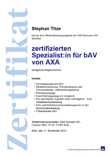 zertifizierter Spezialist für die betriebliche Altersversorgung